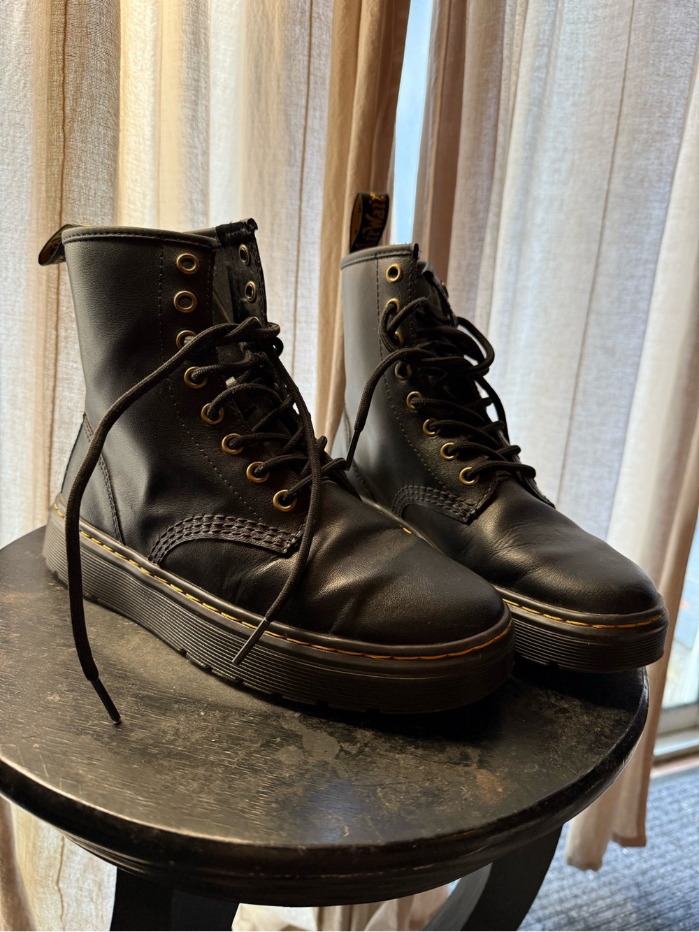 Dr Martens Black Leather Lace-Up Platform Boots size 6w